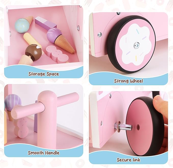 Asweets Wooden Baby Push and Pull Walker with Wheels, Learining Acticity Walker for Boys & Girls, Multiple Activities Center, Develops Motor Skills & Stimulates, 17.3''L x 9.1''W x 18.1''H