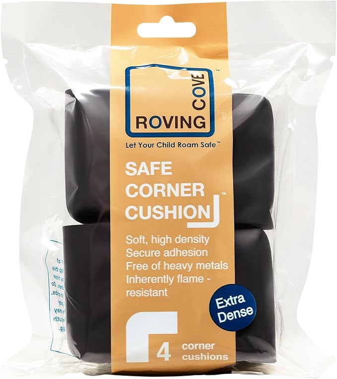 Roving Cove HeftyFit Corner Protector for Baby (4 Large Corners), Heavy-Duty Soft Rubber Foam Furniture Corner Bumper Guards, 3M Adhesive Pre-Taped, Onyx Black