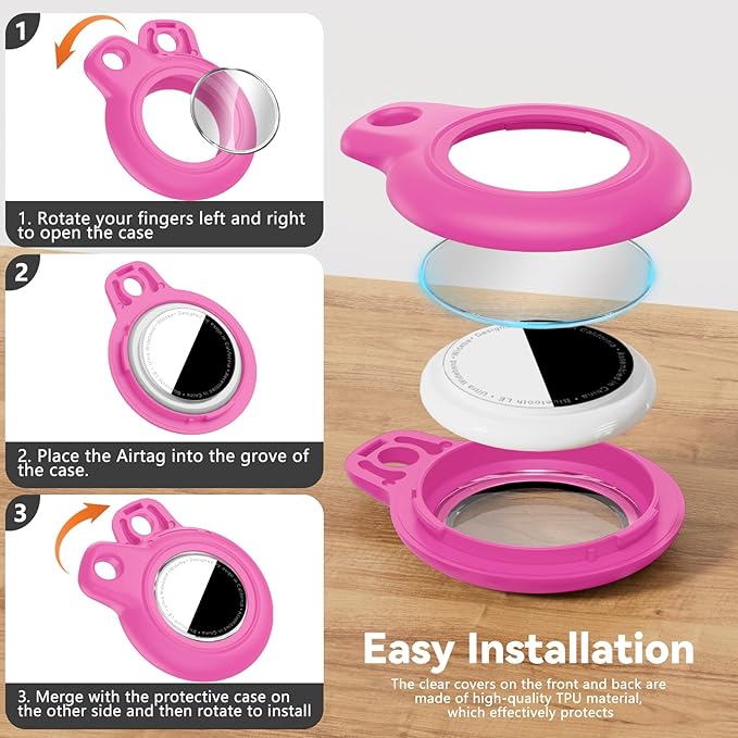 Upgrade Waterproof 2 Pack Airtags Holder with Apple Airtags Keychain, Hard PC Air Tag Case, Anti-Scratch & Shock Air tag Holder, Men's Women's Keyrings & Keychains-Purple+Rose Red