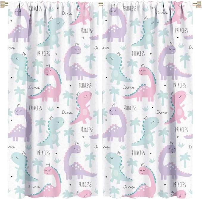 Kids Dinosaur Curtains for Boys Girls Bedroom Decor Cartoon Dino Colorful Cute Funny Animal Wildlife Printed Blackout Rod Pocket Window Drapes for Baby Nursery Playroom Living Room W21xL45in Decor
