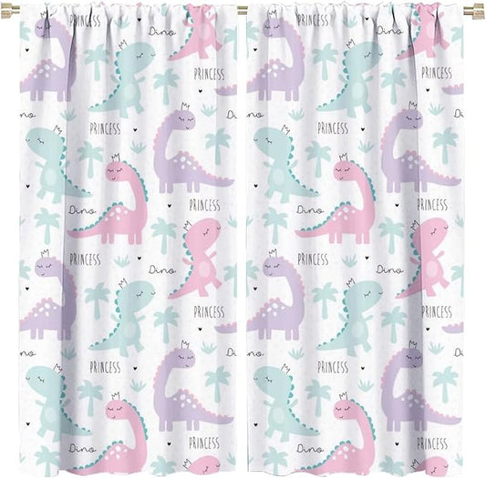 Kids Dinosaur Curtains for Boys Girls Bedroom Decor Cartoon Dino Colorful Cute Funny Animal Wildlife Printed Blackout Rod Pocket Window Drapes for Baby Nursery Playroom Living Room W21xL45in Decor