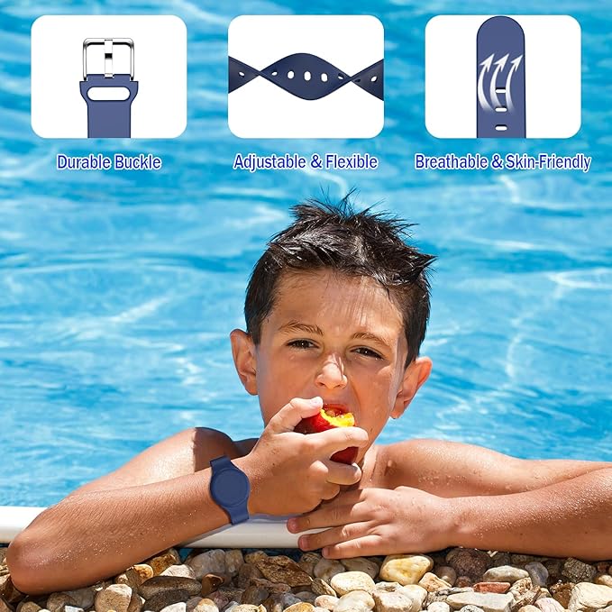 R-fun Waterproof for Air Tag Bracelets [2 Pack] Compatible with Apple Air Tag Finders with Soft Silicone,Anti Lost GPS Item Finders Case Cover,Night Blue/Glow Blue