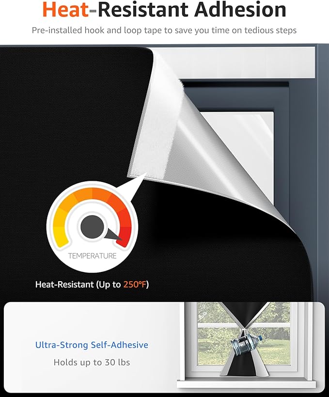 Sumobaby Blackout Curtains for Bedroom Portable 30"x75",No Drill Blackout Shades with Upgraded Hook&Loop Tapes,100% Black Out Window Cover,Thermal Insulated Blinds for Bedroom,Nursery(1 Panel,Black)