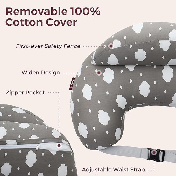 Momcozy Original Nursing Pillow for Breastfeeding-Pioneering Safety Fence- Wider Feeding Pillows for More Support for Mom & Baby- Easier Nursing & Hand Free- Fit for All, Removable Cotton Cover