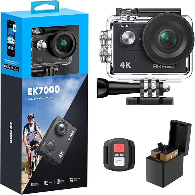 AKASO EK7000 4K30FPS 20MP WiFi Action Camera with EIS Ultra HD 131FT Waterproof Underwater Camera Remote Control 4X Zoom Support External Microphone Black
