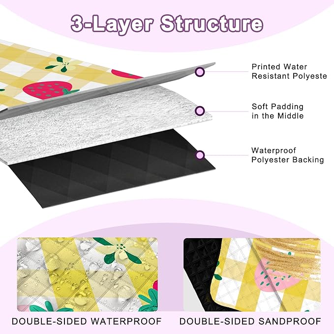 Extra Large Picnic Blanket Waterproof,80"x 80"Foldable Machine Washable Beach Blanket,Outdoor Blanket for 6-8 Adults,Picnic Mat Suitable for Indoor Crawling,Park Beach,Camping,Hiking,Travel（Yellow）