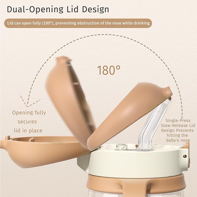 Evorie Tritan Spill Proof Toddler Straw Sippy Cup, 10 oz for Baby and Toddlers 1-3 Years Old, No Spill Straw Water Bottle with Removable Handles, Ideal for School, BPA-Free, Choco Car (NEW)