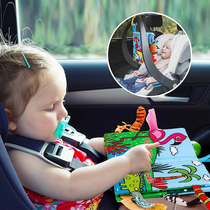 2PCS Baby Books 0-6 Months Tummy Time Infant Toys 0-3 Months High Contrast Baby Sensory Toys 3-6 6-12 Months Newborn Essentials Must Haves Crinkle Touch Feel Busy Soft Books for Babies Shower Gifts