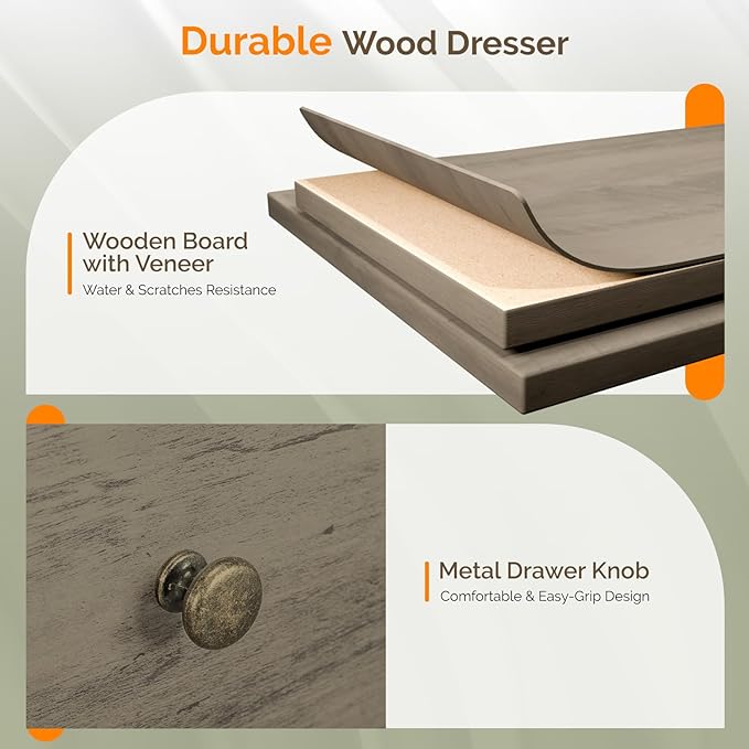 VINGLI 3 Drawer Dresser with Charging Station, Small Dresser Grey Chest of Drawers, 31.5" W Gray Wood Dressers for Bedroom, Living Room, Hallway, Home Office, 15.75" D x 31.5" W x 31.5" H