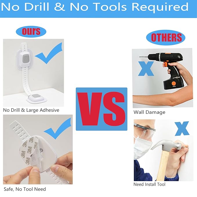 YEYA No Drill Anti Tip Furniture Adjustable Straps Wall Anchors for Baby Proofing with 3M Adhesive (Upgraded 4P)