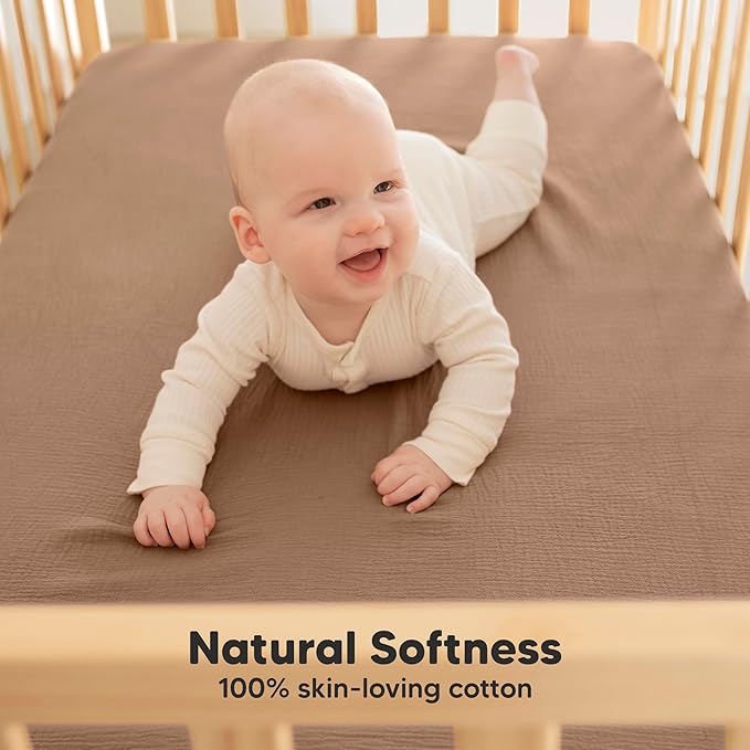 KeaBabies 2-Pack Muslin Crib Sheets for Boys, Girls - 100% Organic Cotton Fitted Baby Crib Mattress Sheet, Soft Breathable Standard Toddler Bed Cover Bedding Set, Neutral, Durable 52x28 (Russet)