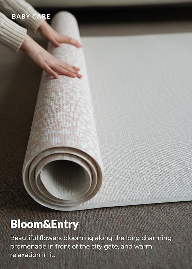 Baby Care Play Mat (Large, Hygge - Bloom & Entry) 82'' x 55'' Original One-Piece Reversible Rollable Waterproof Play Mat for Infants, Babies, Toddler, and Kids