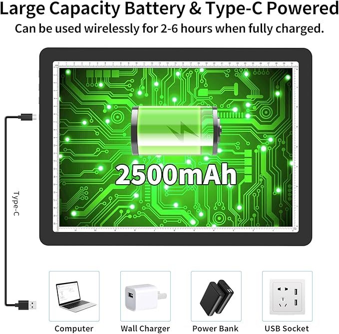 TOHETO Rechargeable A4 Light Board with Stand, Bag, Super Bright Magnetic Light Pad with Side Buttons, Wireless Light Box for Tracing and Drawing, Cordless Light Table for Diamond Painting, Sketching