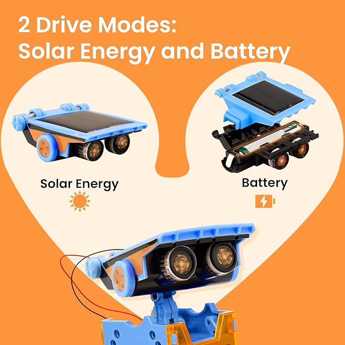 Sillbird Solar Building Robot Kit STEM Gift for Boys Aged 8-13, DIY Science Educational Toys for Kids Teens Birthday, 12-in-1 Solar or Battery Powered Robotic Set with 197 Pieces