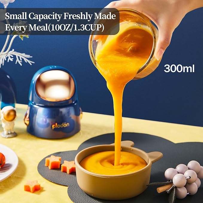 Baby Food Maker Mini Cute and Small Food Processor Puree Blender Grinder Chopper with 2 Glass Bowls(0.6L+0.3L) 8 Blades Electric (Without Battery) -2 Bowls