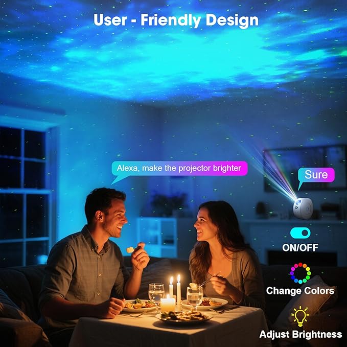 Laser Safety Certified Starry Sky Projector, 3+1 Control Modes 16M Color Adjustable Nebula via Mobile App, 900 Sq.ft Coverage, 4 Custom Scenes, 25dB Silent Operation with 4 Positioning Angles