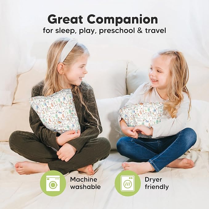 Mini Toddler Pillow with Pillowcase - 9x13 My Little Dreamy Travel Kids Pillow for Sleeping, Toddler Bed, Small, Tiny, Organic Cotton Pillowcase, Soft & Breathable, Kids 2-4 Years Old (Roadway)