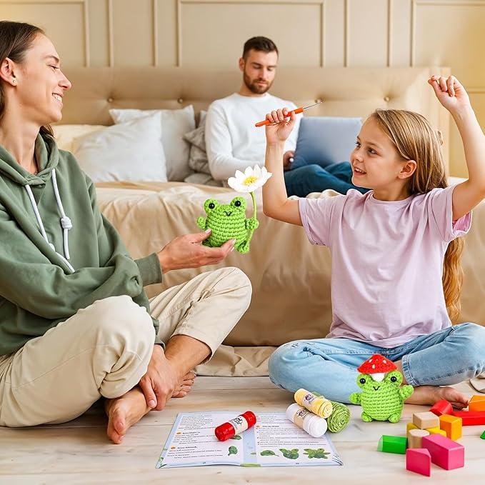 Crochetta Crochet Kit for Beginners, Beginner Crochet Animal Kits for Adults with Step-by-Step Video Tutorials, DIY Knitting & Crocheting Craft Hobbies Supplies, 2 Pack Frog Amigurumi(40%+ Yarn)