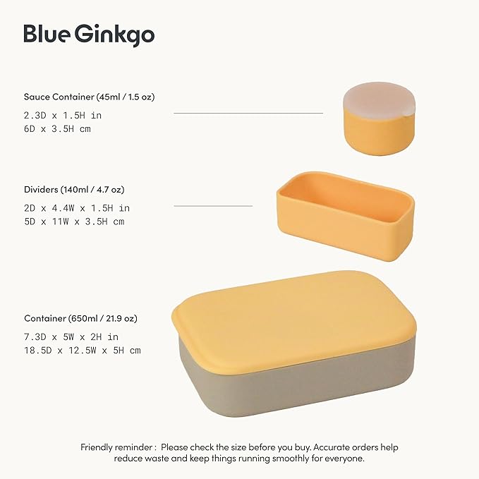 BLUE GINKGO Silicone Lunch Box Set – Durable Heavy-Duty Silicone Bento Box, Microwave, Freezer, Dishwasher Safe – Airtight, BPA Free (Made in Korea, Grey)