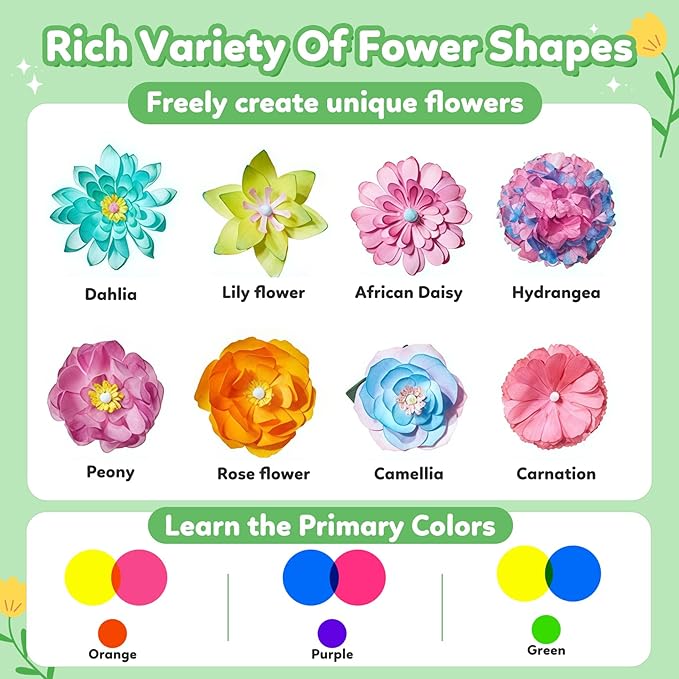 Paper Flower Science Kit, Kids DIY Arts and Crafts Color Changing Flowers Set, Flower-Dyeing Science Kits for Kids Age 8-12