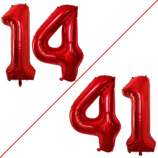 GOER Number 14 Balloons for 14th Birthday Sweet 14 Party Decorations,42 Inch Jumbo Foil Helium 41 Balloons for 41st Birthday Party Decoration (Red)