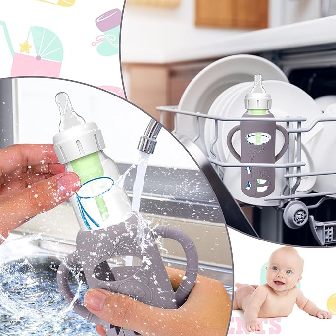 BUSOHA 3 Pack Silicone Sleeves for Dr Brown Glass Baby Bottles - Drop Protection Baby Bottle Sleeves,Compatible with Dr. Brown's Newborn Glass Bottles,with Silicone Handles,8 oz