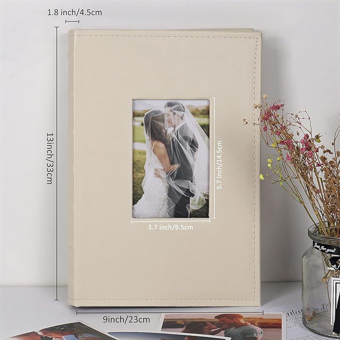 RECUTMS Small Photo Album 4x6, Picture Album PU Leather Cover 300 Photo Sleeves Boy Girl Family Photo Book Memo Slot Wedding Album(Creamy White)