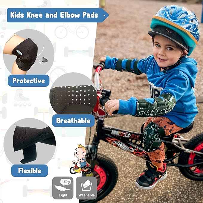 Soft-Style Kids Knee and Elbow Pads with Bike Gloves, Flexible Impact-Resistant Gear for Ages 2-11, Designed for Balance Bikes, Roller-Skating, and Skateboarding