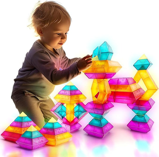 Building Block Sets for Kids 3 4 5 6 Year Old, 30 Pcs Stacking Blocks Toys for Boys Girls, STEM Preschool Learning Activities Educational Light Table Toys Gifts for Toddlers Children