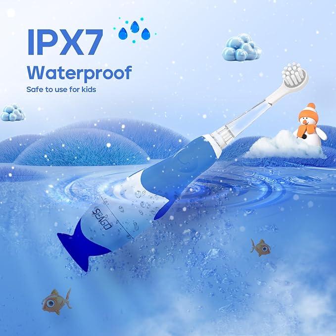 SEAGO Toddler Electric Toothbrushes for Baby Ages 0-3 Years, Baby Toothbrush with Smart Timer and Suction Base, 4 Replacement Brush Heads SG-513 (Navy-C)