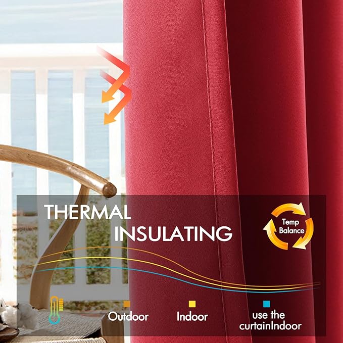 ANRODUO Back Tab Blackout Curtains for Bedroom Living Room, Rod Pocket Pinch Pleated Thermal Insulated Room Darkening Curtains 54 Inches Long 2 Panels, Red, 42 x 54 Inch