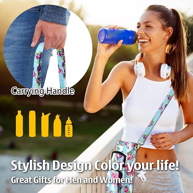 Betsey Johnson Insulated Water Bottle Pouch Holder Carrier Crossbag with Adjustable Shoulder Strap - Lightweight Polyester Accessories with Pockets Good for Hiking Sports