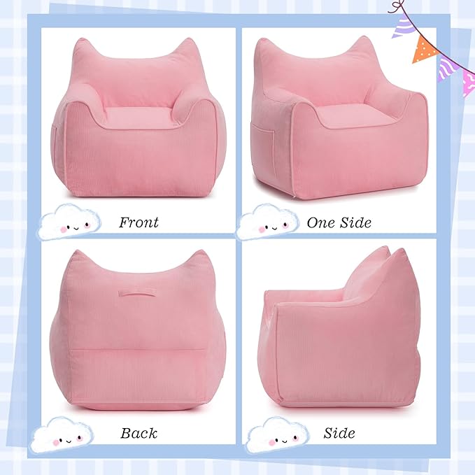 HOMMPA Kids Bean Bag Chair Stuffed Toddler Bean Bag Sofa with Pocket Filler Bean Bag Chair for Kids Boys and Girls Baby Lazy Floor Sofa Chair for Gaming Reading Playing Pink