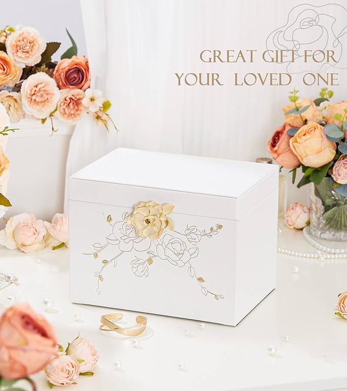 Jewelry Box with Lock for Girls: Jewelry Organizer for Dresser - 3-Drawer Earrings Storage Girls Women Gift (White)