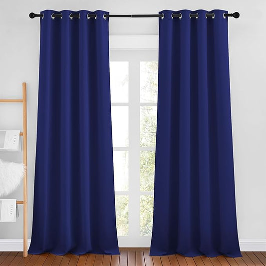 NICETOWN Navy Blue Blackout Curtains 102 inches Long, Grommet Thermal Insulated Solid Room Darkening Window Treatments Sound Reducing for Living Room, W46 x L102, Set of 2