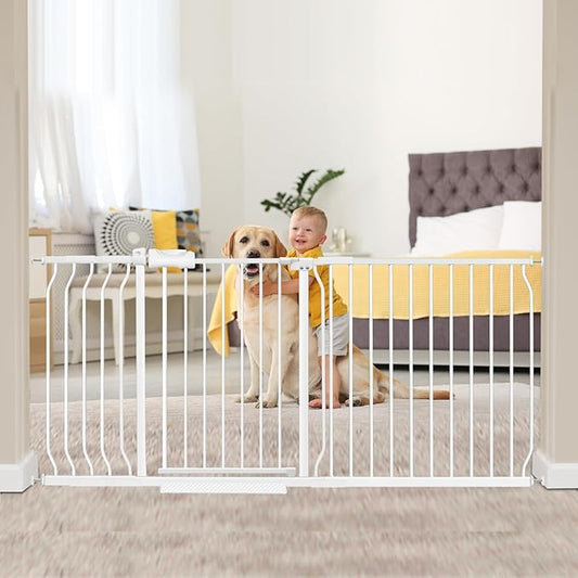Extra Wide Baby Gate Extra Tall Dog Gate for Stairs Doorways White Metal Tension Child Pet Safety Gates with Pressure Mount 67-71.5 Inch (White)