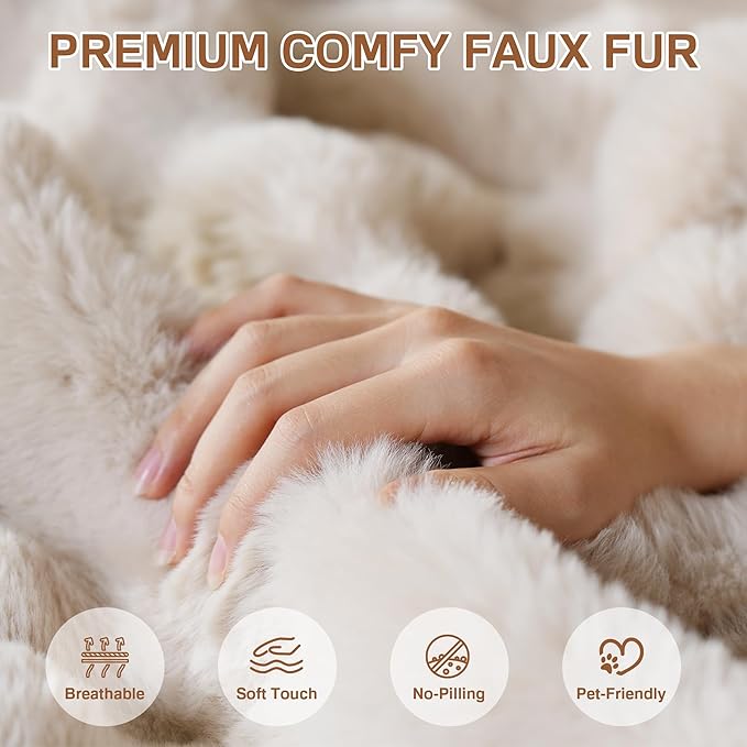 Modern Bean Bag Chair, Large Bean Bag Couch for Adults with Memory Foam Filled, Soft Faux Bunny Fur Lazy Chair for Living Room Bedroom Dorm Apartment, No Assembly Required, Beige