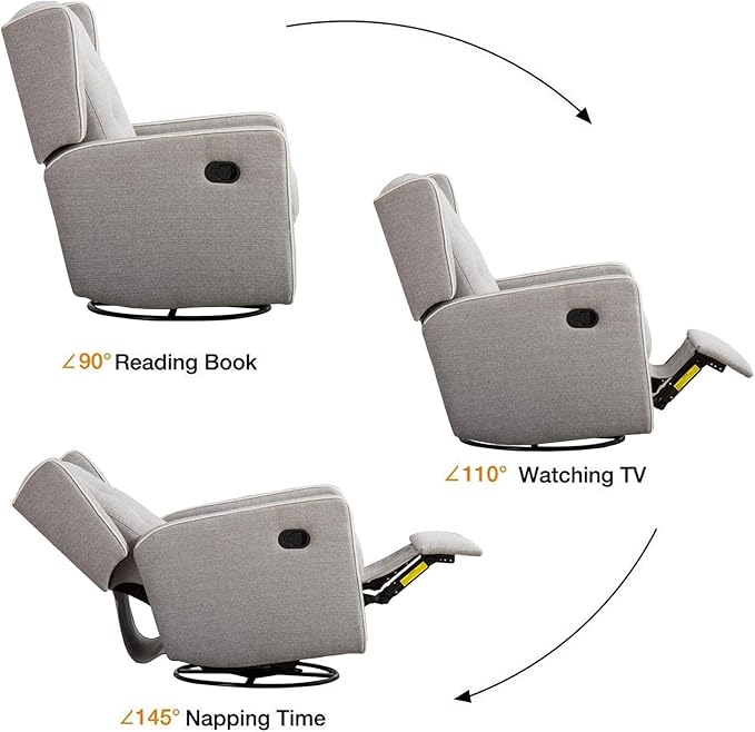 Swivel Rocker Recliner Chair Set of 2, Nursery Glider Chair, Nursery Rocking Chairs, Manual Reclining Chair, Grey