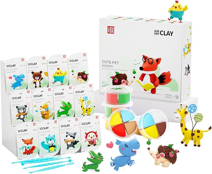 Air Dry Clay Kits - Modeling Clay for Kids, Ultra Light & Soft, Safe & Non-Toxic, DIY Airdryclay Kit with Sculpting Tools and Tutorials, Creatible Art Crafts Toys Gifts for Boys Girls
