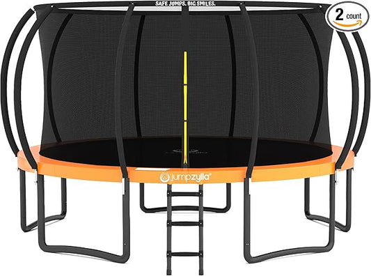 JUMPZYLLA Trampoline Outdoor 8FT 10FT 12FT 14FT 15FT 16FT with Enclosure and Ladder, ASTM Approved Recreational Trampoline for Kids and Adults, Anti-Rust Coated Frame
