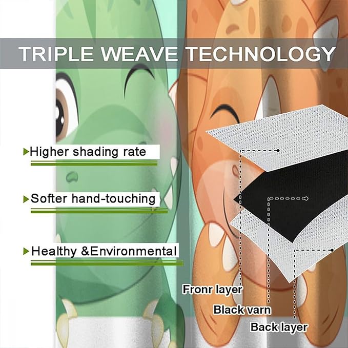 Kids Dinosaur Curtains for Boys Girls Bedroom Decor Cartoon Dino Colorful Cute Funny Animal Printed Blackout Rod Pocket Window Drapes for Baby Nursery Playroom Living Room W27.5xL63in 2 Panels