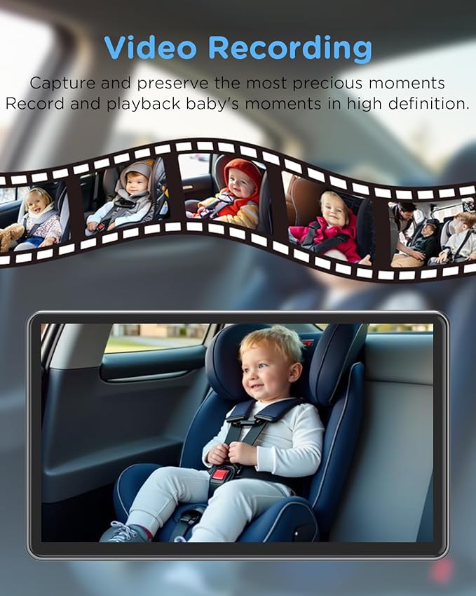 Baby Car Monitor for Backseat, 7" Touchscreen Camera Baby Camera with USB Plug and Play Easy Setup, 150° Wide Angle, Night Vision, Flexible 360 Rotation