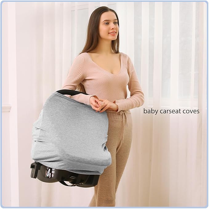 Car Seat Covers Baby - Multi-use Cover Carseat Canopy, Breathable Breastfeeding Cover, Car Seat Covers for Bbies, Boys & Girls Shower Gifts (Knit Grey)