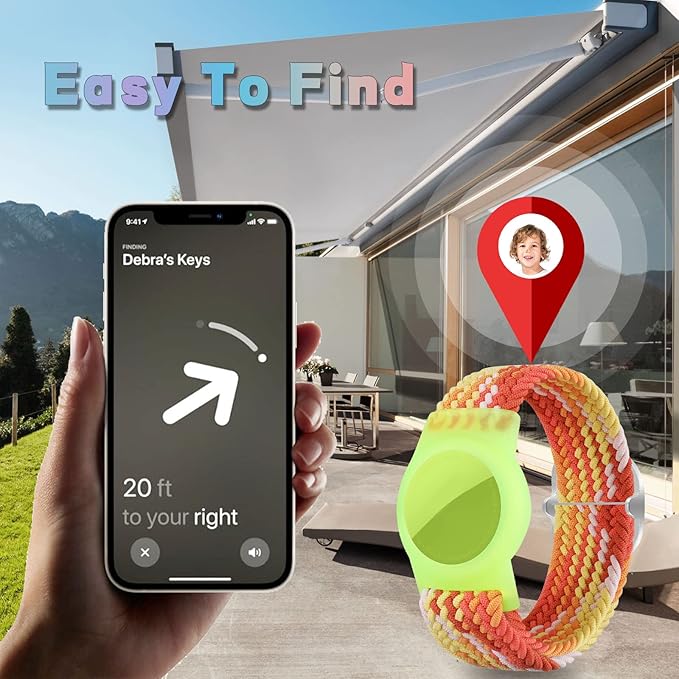 Kids Bracelet Compatible with AirTag, GPS Kid Tracker Holder Braided Wristband for Apple Air Tag, 2022 Upgraded Nylon Adjustable Anti Lost Airtag Watch Band for Kids Children Elders (Orange)