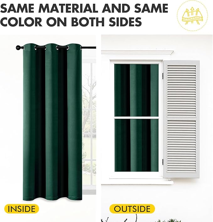 MIULEE Hunter Green Blackout Curtains for Bedroom Living Room 90 Inches Long 2 Panels, Thermal Insulated Room Darkening Drapes Solid Grommet Noise Reduction Emerald Green Christmas Curtains 40x90 Inch