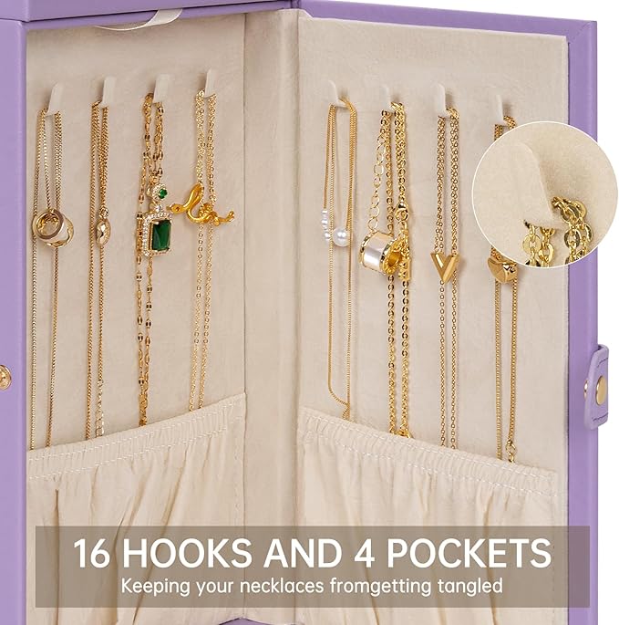 AKOZLIN 6-Tier Jewelry Box Organizer Functional 5 Drawers Leather Jewelry Storage Case for Women Girls Ring Necklace Earring Bracelet Holder Organizer with Mirror Violet