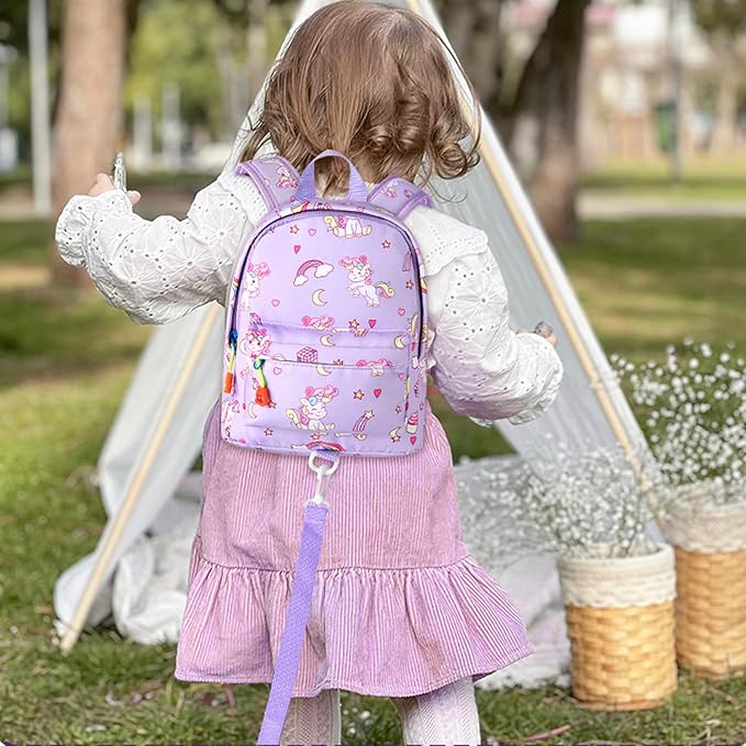 Accmor Toddler Backpack Leash with Anti Lost Wrist Link, Cute Mini Child Walking Harnesses Keep Kids Close Back Pack Rope Tether Rein for Baby Boys (Purple/Unicorn)