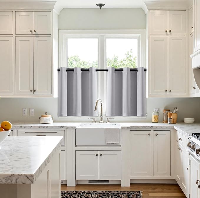 MIULEE Short Curtains for Windows - Greyish White Blackout Half Window Curtains Thermal Insulated Privacy Drapes for Kitchen Bedroom Bathroom Grommet Top Small Basement Tiers W40 x L36 Inch 2 Panels