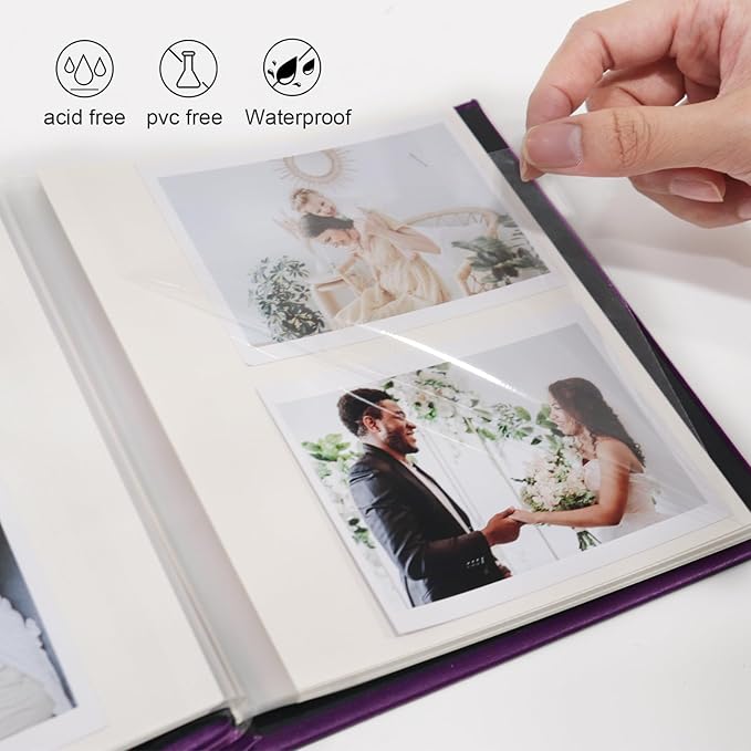 RECUTMS Photo Album Self Adhesive Magnetic Scrapbook 4x6 5x7 8x10 Pictures Scrapbook Album, 40 Pages Photo Book for DIY Baby Family Wedding with Metal Pen and Plastic Board (Purple)