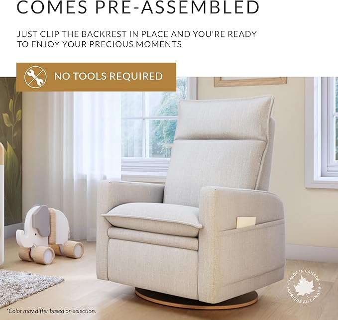 Arya Modern Nursery Chair Glider Recliner with 180° Swivel - Cozy Motorized Reclining Nursing Chair with USB Ports, Gentle Motion, Ergonomic Design, Canadian-Made (Pearl/Puppy Fabric)